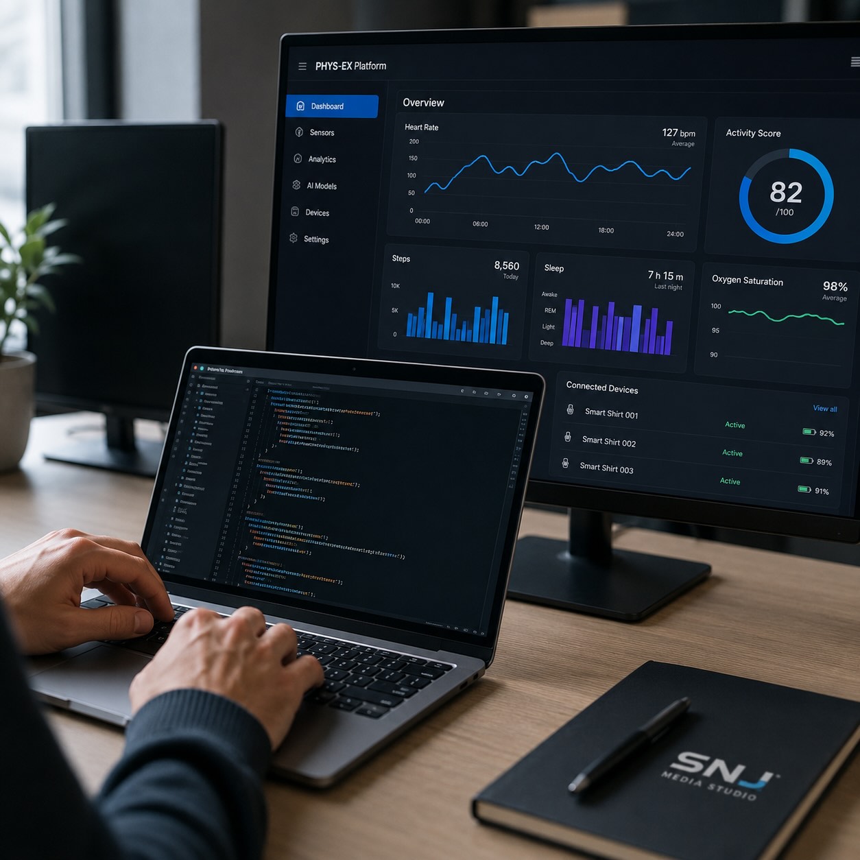 Dashboard della Physical AI Platform PHYS-EX con dati multisensoriali in tempo reale